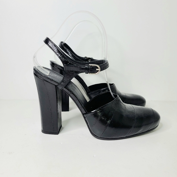 Runway Black Heeled Mule Ankle Strap Shoes
